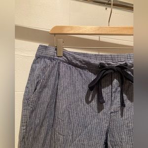 Vibrant pigeon blue linen drawstring pants - flowy - Size L